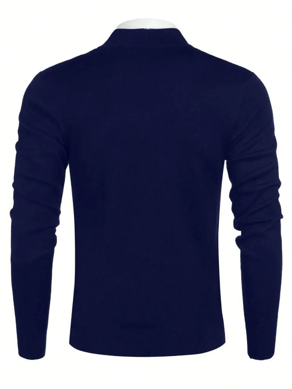Navy Blue Casual Men's Stand Collar Zip-Up Sweater